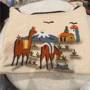 Vintage Beige Alpaca Embroidered Bag